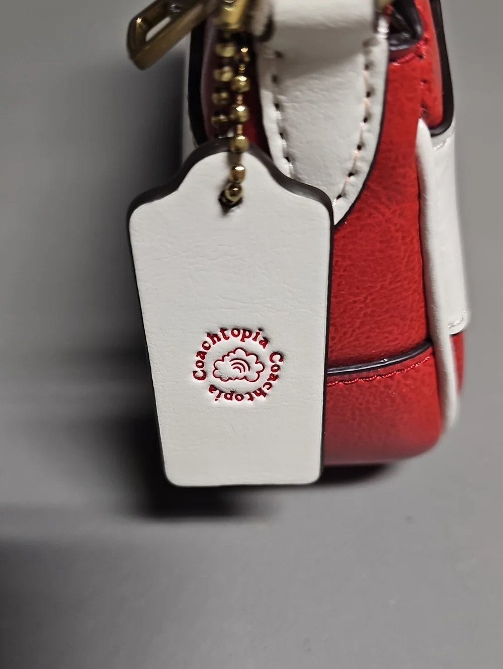 Coach CFB01 Coachtopia Bowling Small Shoulder Bag Red White Stripe Leather